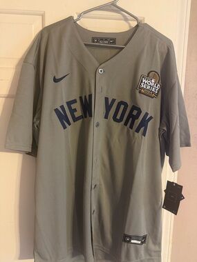 Nike Grey MLB Jersey Top with Black Logo Trim
